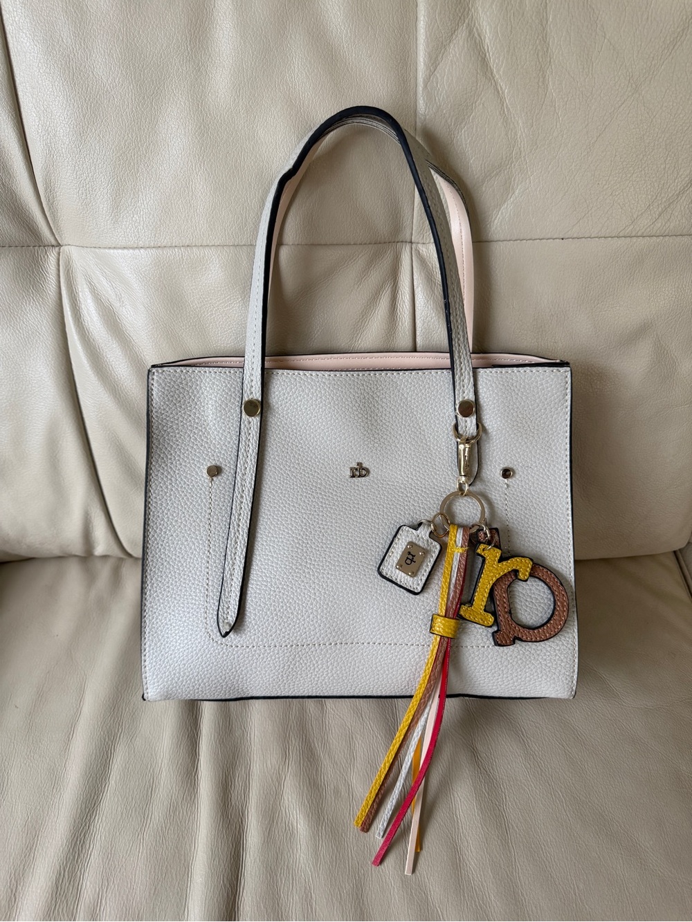 Roccobarocco Italy Women's Structured Tote Bag Chalk Gray Grained Faux Leather